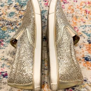 GUESS gold sparkle sneaker slip ons